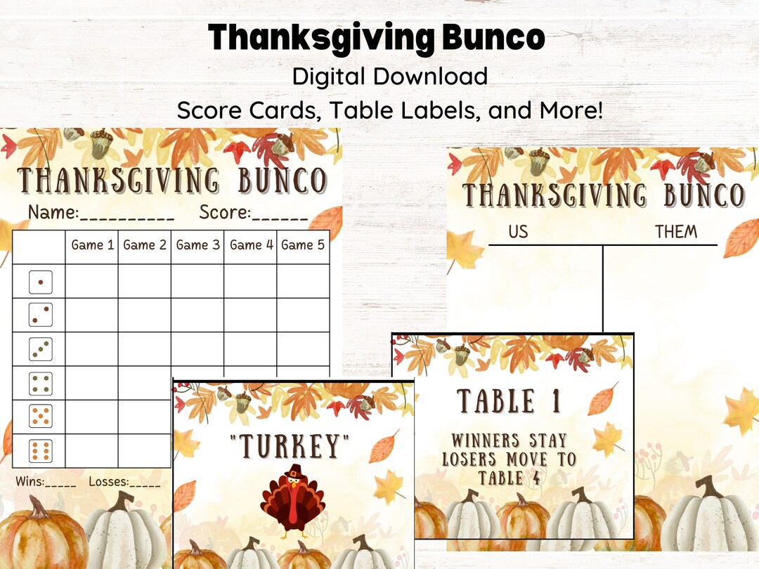 Thanksgiving Bunco Card Bunco Score Sheet November Bunco Etsy