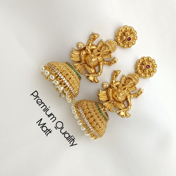 jhumkas/Ganesh matt finished jhumkas earrings| one gram gold jewelry