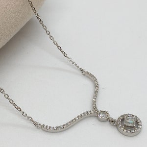 Zircon Stone Necklace , 925 Sterling Silver , Ottoman Style , Turkish Handmade Jewelry , Minimal Necklace