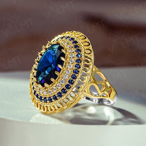 925 Sterling Silver, Turkish Handmade Jewelry , Otantic jewelry , Otantic Ring , Ottoman Style , Sapphire Ring