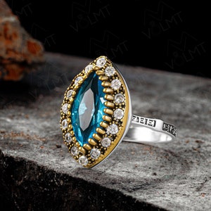 925 Sterling Silver , Otantic Ring , Turkish Handmade Jewelry , Ring for woman , Ottoman Style , Aquamarine Ring