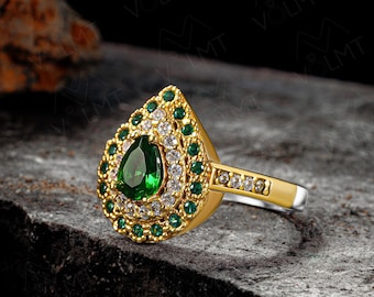 Hurrem Sultan Ring , 925 Sterling Silver , Turkish Handmade Jewelry, Ottoman style , Hurrem Emerald Ring