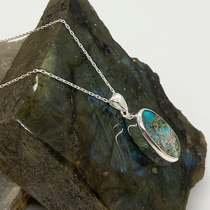 Turquoise Stone Necklace , 925 Sterling Silver , Turkish Handmade Jewelry , Ottoman Style