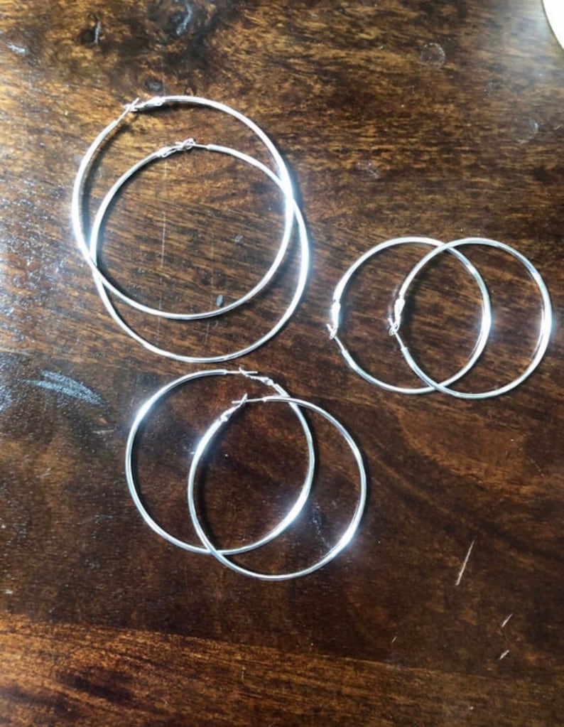 925 Sterling Silver Large Hoop Earrings Lightweight 50mm 60mm 70mm 80mm Oversized Silver Hoops imagem 4