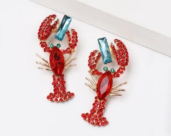 Bohemian Earrings Animal Lobster Crystal Dangle Earrings Statement Jewelry Drop Earrings Large Earrings