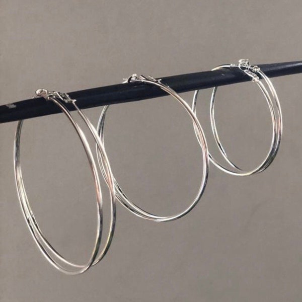 925 Sterling Zilver Grote Hoop Oorbellen Lichtgewicht 50mm-60mm-70mm-80mm Oversized Zilveren Hoops