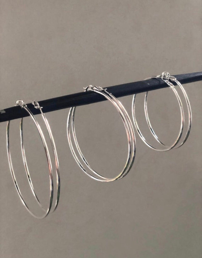 925 Sterling Silver Large Hoop Earrings Lightweight 50mm 60mm 70mm 80mm Oversized Silver Hoops imagem 5