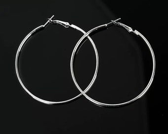 925 Sterling Silver  Large Hoop Earrings Lightweight 50mm- 60mm- 70mm- 80mm Oversized Silver Hoops