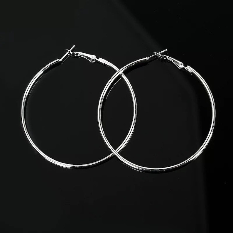 925 Sterling Silver Large Hoop Earrings Lightweight 50mm 60mm 70mm 80mm Oversized Silver Hoops imagem 2