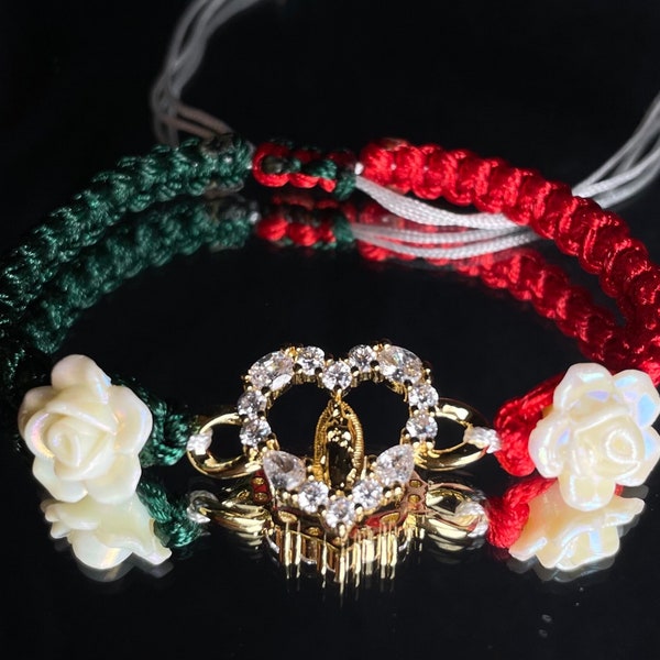 Bracelet Vierge Marie/Virgencita pulsera couleurs du drapeau mexicain