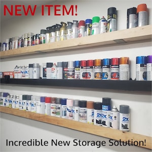 A5 Garage Storage Solutions Spray Paint Can Bottle Organizer-Use wasted wall space-4 Shelf wall kit-NEW LOWER PRICE Holds 124 Cans Premium