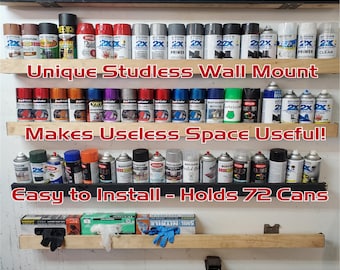 Garage Storage Solutions - Spray Paint Can Bottle Organizer - Takes wasted wall space - Entire 4 Shelf wall kit - Easy Install! Workshop