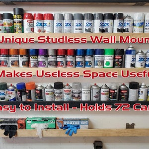 A4 Garage Storage Solutions Spray Paint Can Bottle Organizer - Takes wasted wall space -Big 4 Shelf wall kit NEW LOWER PRICE Holds 72 Cans!