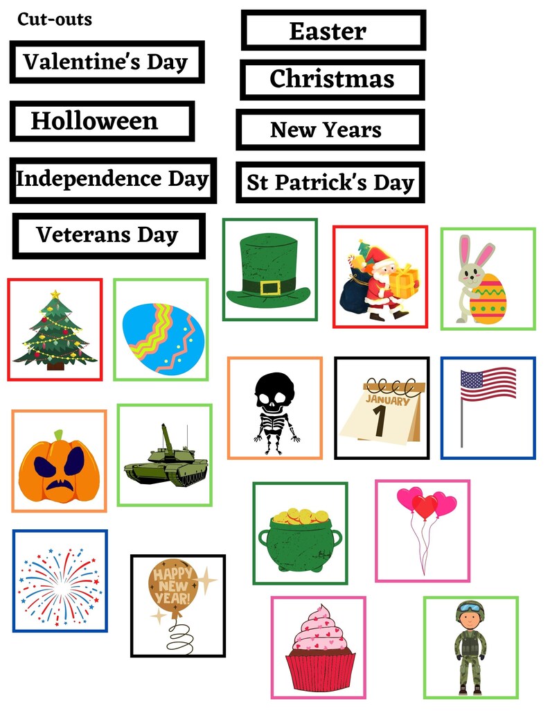 Holidays Matching Activity, Toddler Learning Activity, School ...
