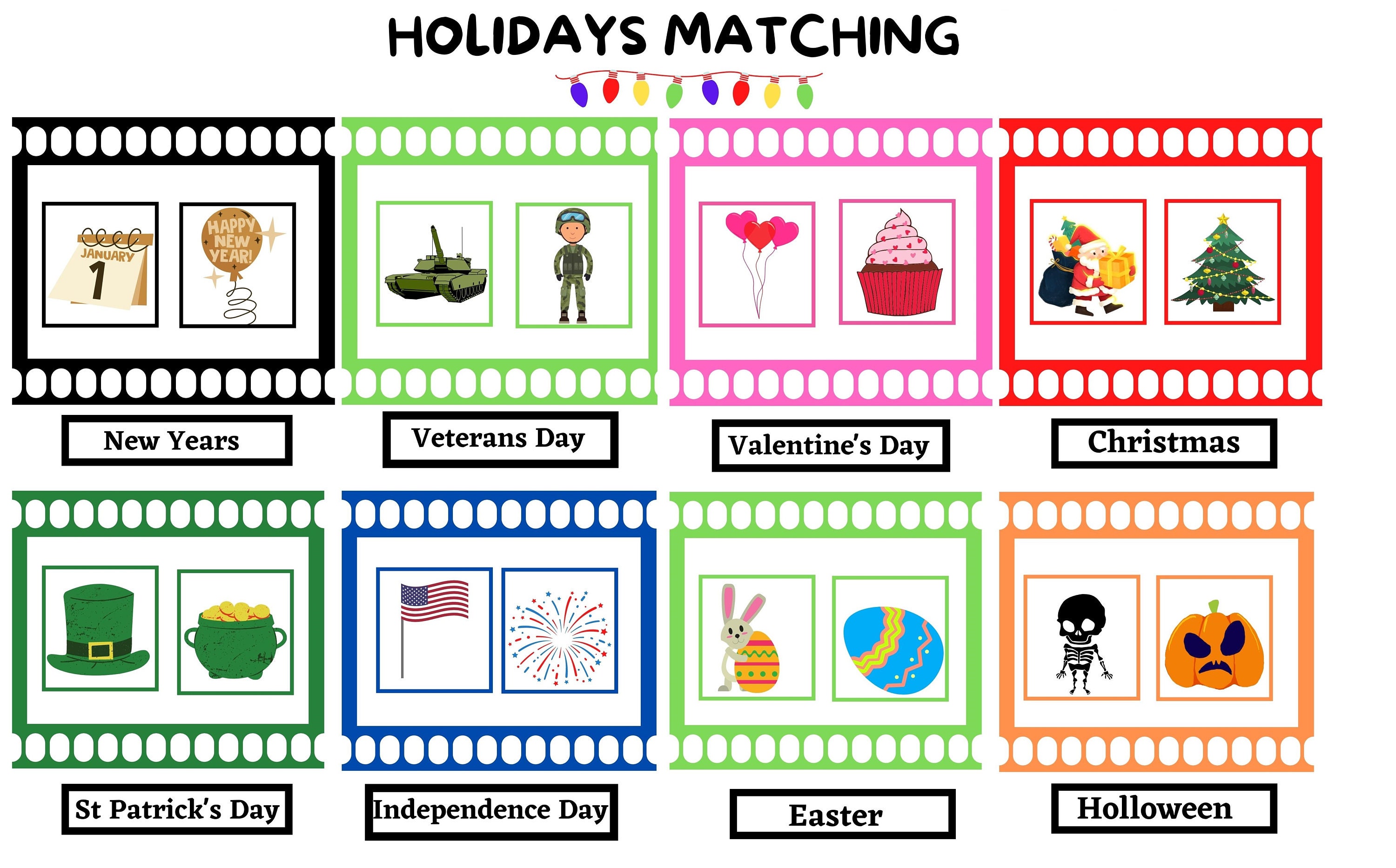 Holidays Matching Activity, Toddler Learning Activity, School ...