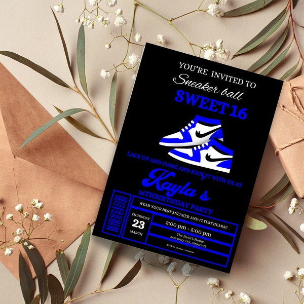 Canva Editable Sneaker Ball Birthday Invitations Template - Sports Party  DIY"