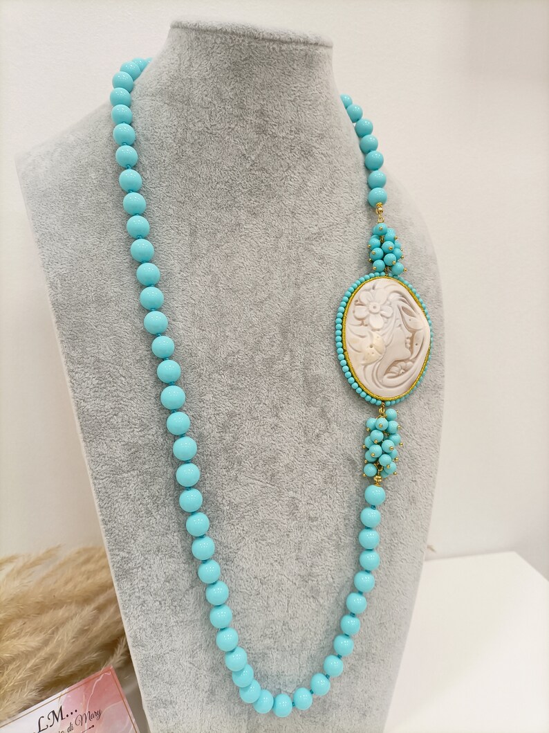 Cameo necklace, cameo necklace, turquoise necklace, turquoise cameo necklace, gift for her, necklace with cameo, real cameo image 5