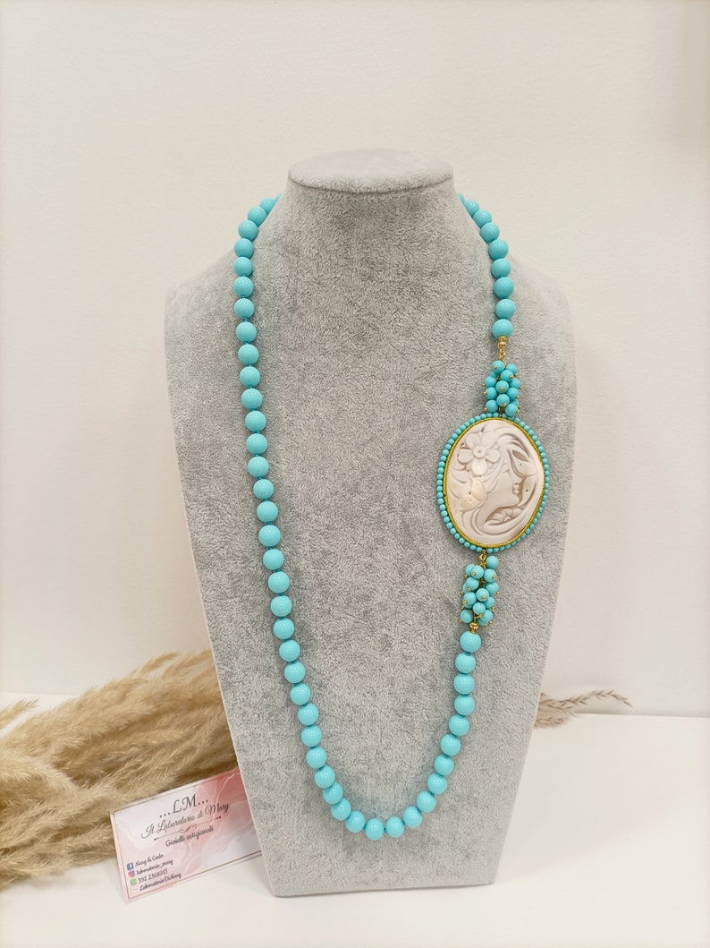 Cameo necklace, cameo necklace, turquoise necklace, turquoise cameo necklace, gift for her, necklace with cameo, real cameo image 7