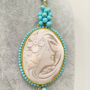 Cameo necklace, cameo necklace, turquoise necklace, turquoise cameo necklace, gift for her, necklace with cameo, real cameo image 2