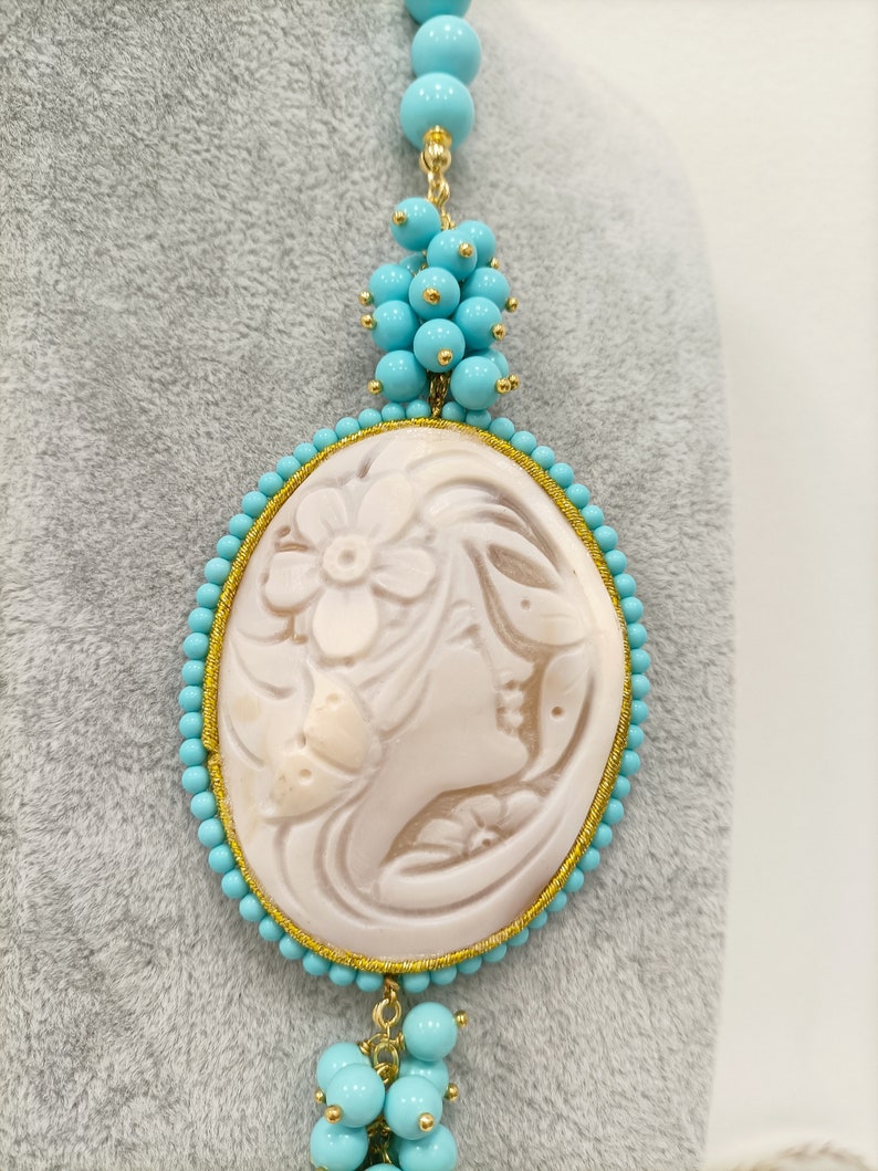 Cameo necklace, cameo necklace, turquoise necklace, turquoise cameo necklace, gift for her, necklace with cameo, real cameo image 2