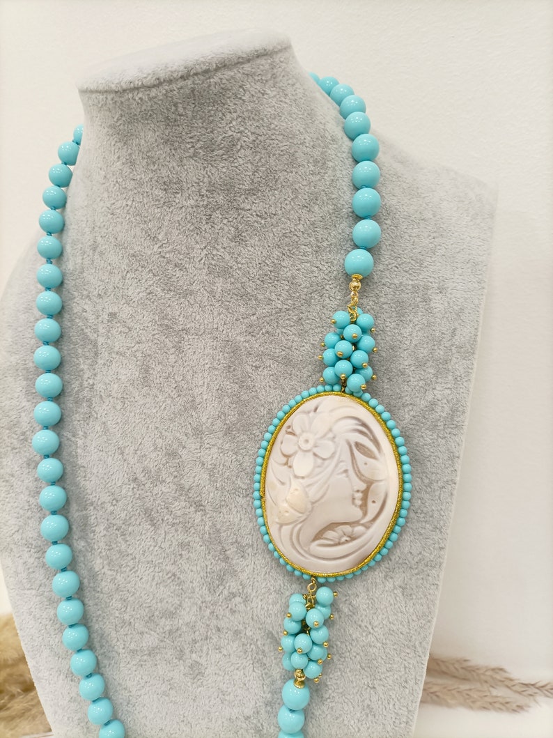 Cameo necklace, cameo necklace, turquoise necklace, turquoise cameo necklace, gift for her, necklace with cameo, real cameo image 6