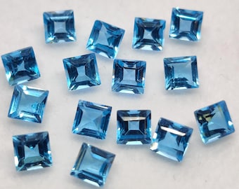 Swiss Blue Topaz Square Gemstone: 5-8mm Faceted Jewelry Stone
