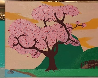 Cherry Blossom Tree Sunset Painting