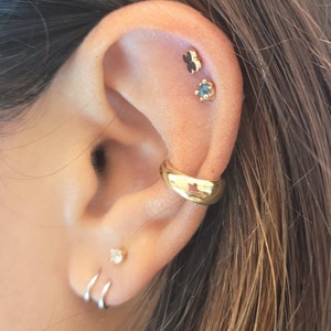 14k Solid Gold Ear Cuff No Piercing Plain Hoop Design Wrap Earrings for Women Single Post Helix Conch Yellow White Rose Gold