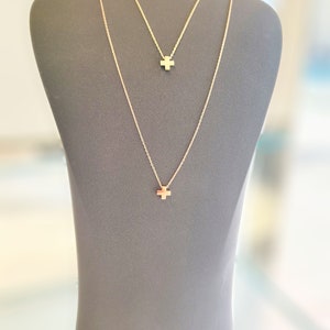 14k Solid Gold Plain Cross Skinny Chain Necklace Stacking Thin Simple Dainty Delicate Yellow Rose White Stackable Jewelry