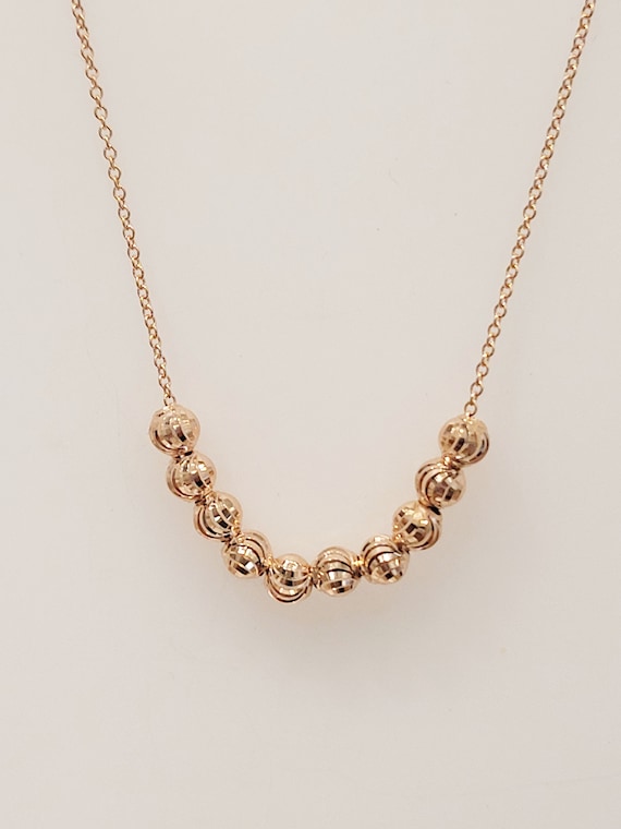 ★PEARLY MORE★ Little man Cutting Ball Chain Necklace Diamond Cut Ball Chain, 14K Solid Gold Bead Necklace