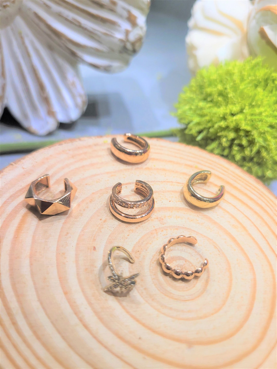 14k Solid Gold Ear Cuff No Piercing Double Wire With CZ Stones Etsy