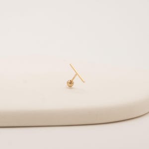 14k Solid Gold Skinny Bar Design with Tiny Studs for Women Piercing 6mm Post Cartilage Ball Screwback Yellow White Rose