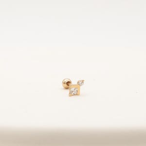 14k Solid Gold Arrow Chevron with CZ Stone Single Tiny Studs for Women Piercing 6mm Post Cartilage Ball Screwback Yellow White Rose Gold