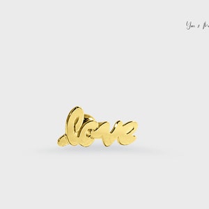 14k Solid Gold LOVE Stud, Dainty Gold Earring Stud, Minimal Piercing Stud, Tiny Daily Earring, Everyday Gold Letters Stud, Fine Jewelry