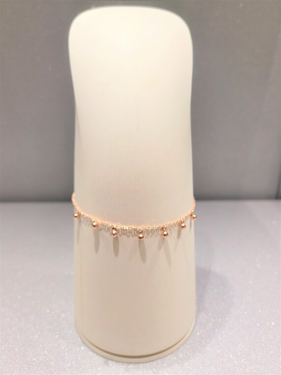 14k Solid Gold Skinny Chain Friendship Bracelet Bead Ball Layering