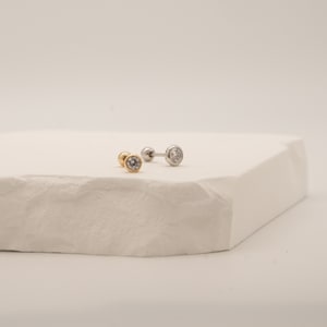 14k Solid Gold CZ Diamond Bezel Set Earring, Dainty Solitaire CZ Stud for Women, Dainty Screwback Earring, Tiny CZ Earring, 6mm Screwback