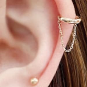 Catena a cerchio in oro massiccio 14k, coppia da 2 pezzi, design, chiusura a Huggie con un tocco, piccoli borchie da donna, piercing alla cartilagine, giallo bianco, oro rosa