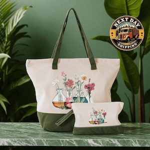 Floral Chemistry Tote Bag, Floral Tubes Tote Bag, Science Teacher Gift, Back to School, Medical Lab Tech Technician, Biology Teacher Bag