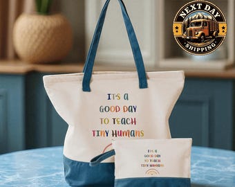 Tiny Human Tamer Canvas Tote Bag, Preschool Teacher Tote, Funny Educator Gift Bag, Early Education Tote