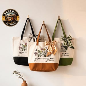 Grow in Grace 2 Peter 3:18 Tote Bag, Bible Verse Canvas Bag for Women, Inspirational Christian Gift with Scripture, Faith-Filled Daily Tote