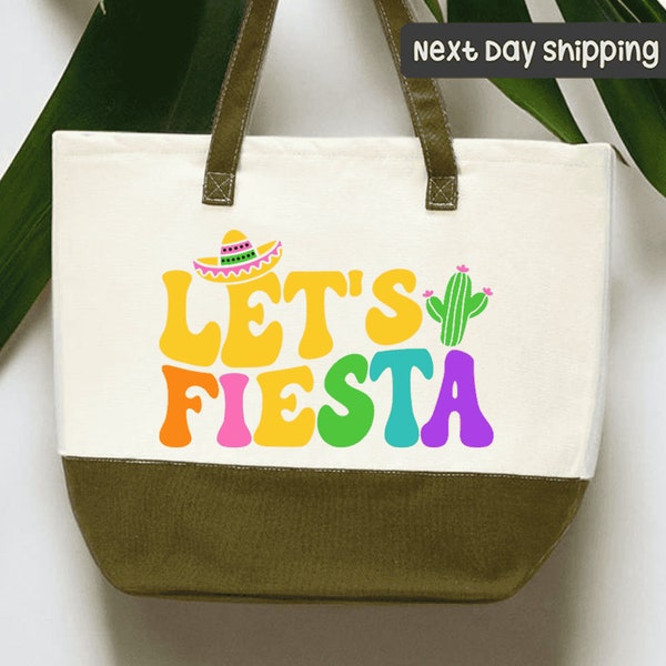 Let's Fiesta Canvas Tote Bag, Final Fiesta, Mexican Bachelorette Party Mexican Maracas, Sombrero, Mexican Tote Bag, Cinco De Mayo Tote Bag