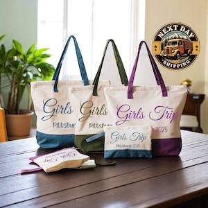 Custom Girls Trip Canvas Tote Bag, Ladies Vacation Party Tote, Vacation Gift Bag, Friends Travel Tote