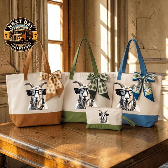 Goat Canvas Tote Bag, Farm Animal Lover Tote, Funny Goat Gift Bag, Country Farm Style Tote