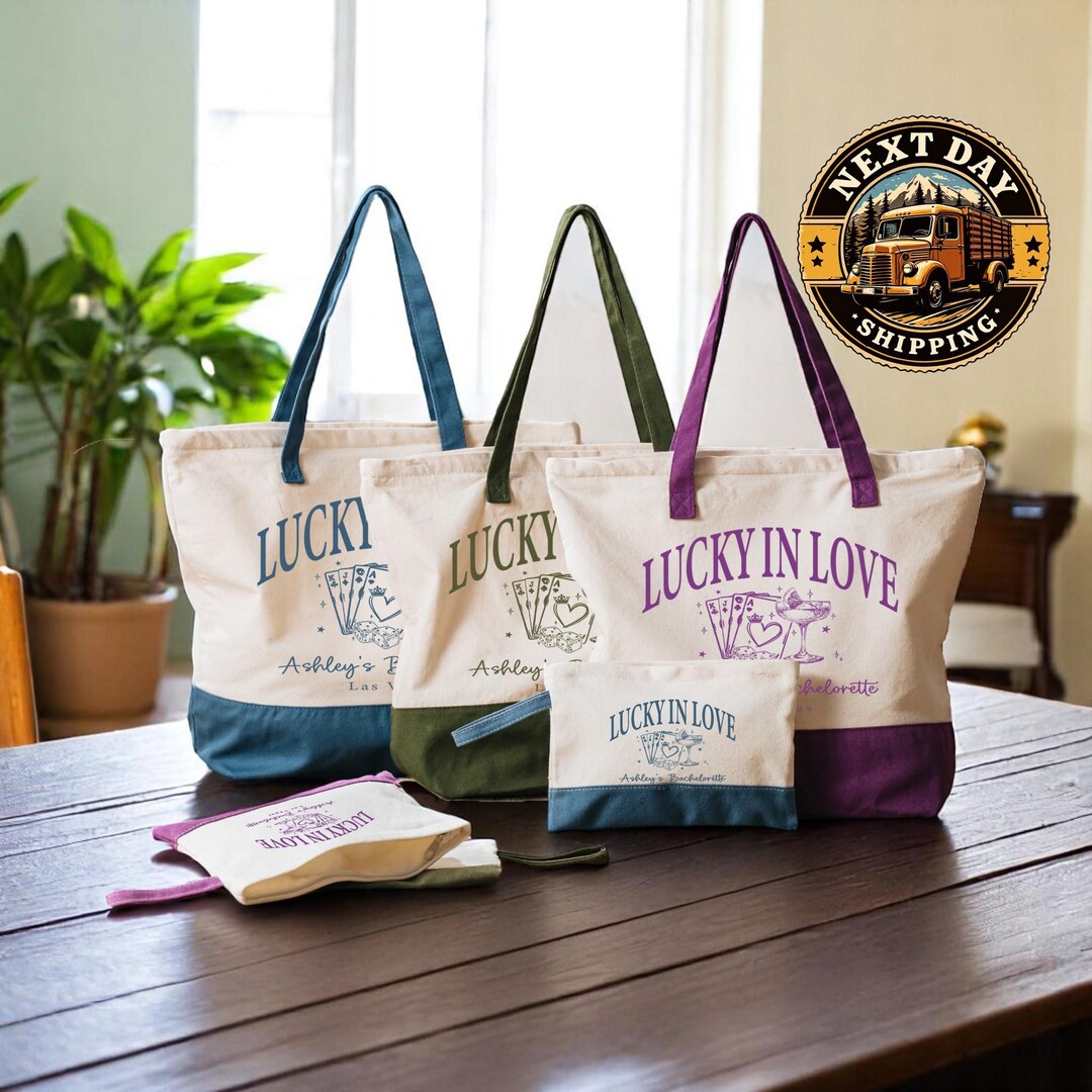 Personalized Lucky in Love Bachelorette Tote Bag: Las Vegas Party Favor ...