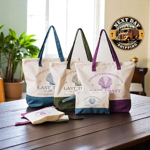 Custom Bride Tote Bag, Last Toast on the Coast Design, Bachelorette Beach Bag, Shell Logo Tote, Bridal Party Gift, Coastal Wedding