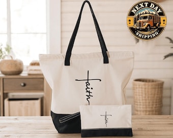 Faith Canvas Tote Bag, Christian Quote Tote, Inspirational Bible Verse Bag, Religious Gift Tote, Faith Based Tote