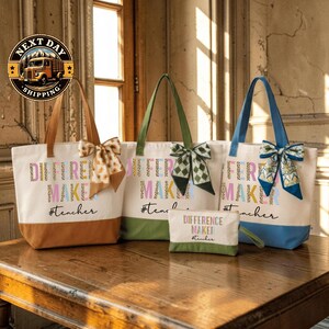 Difference Maker Teacher Canvas Tote Bag, Inspiring Educator Gift Bag, Classroom Essentials Tote