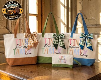 Tiny Human Tamer Tote Bag, Funny Teacher Gift, Preschool or Kindergarten Tote, Educator Appreciation Bag