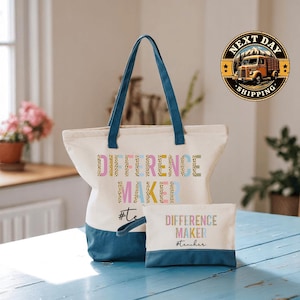 Difference Maker Teacher Canvas Tote Bag, Inspiring Educator Gift Bag, Classroom Essentials Tote