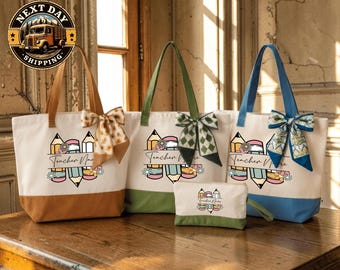Custom Teacher Canvas Tote Bag, Educator Work Tote, Classroom Essentials Bag, Teacher Appreciation Gift Tote